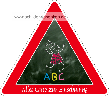 Schild Schulanfang ABC Mädchen mit Tafel